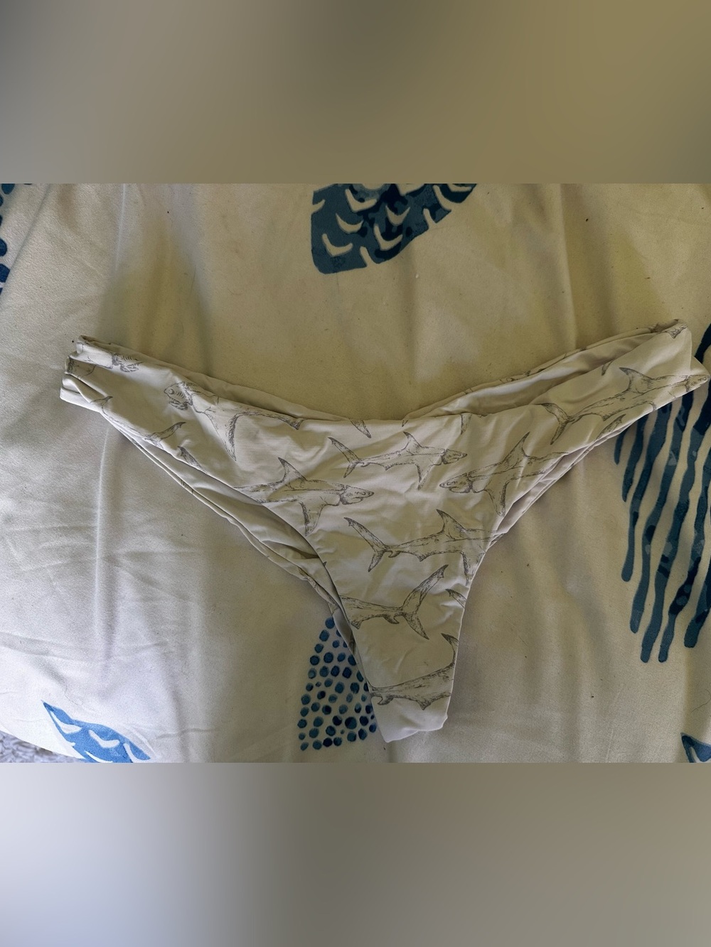 Boys + Arrows White Bikini Bottom with Shark Print